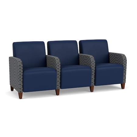 Lesro Siena Lounge Reception 3 Seat Tandem Seating, Walnut, MD Ink Back, MD Ink Seat, RS Echo Arm Panels SN3103